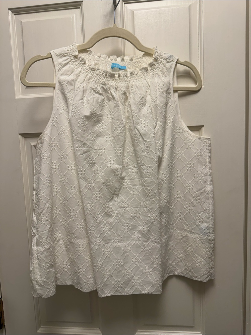 J. McLaughlin White Sleeveless Eyelet Top